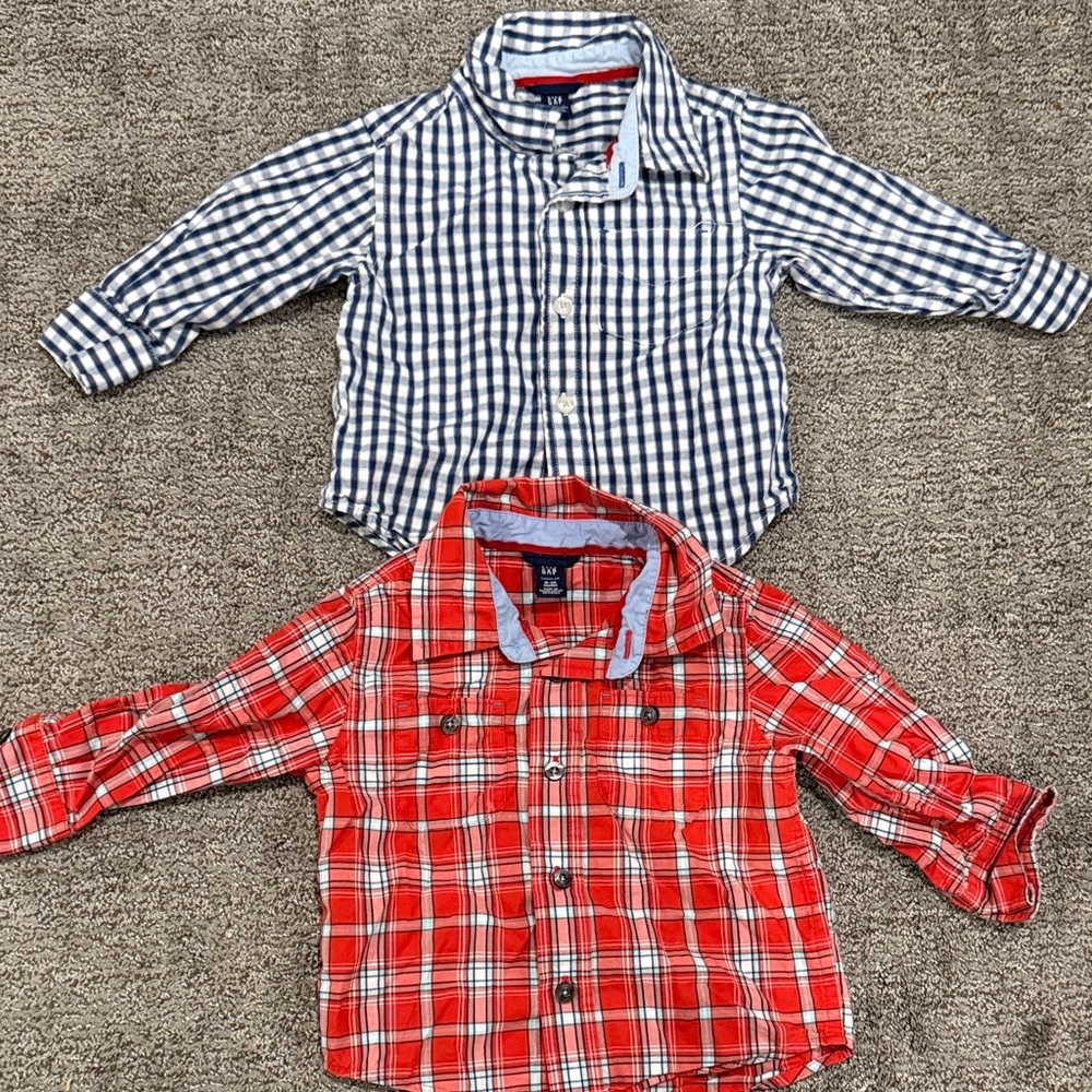 Baby GAP  Plaid Button-Down Shirts Pair 18-24 Month